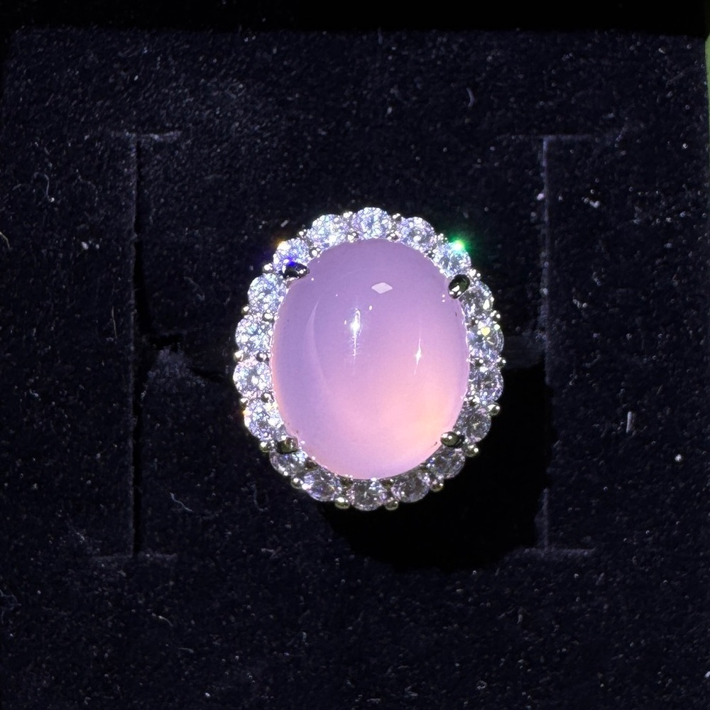 Adjustable Pink Chalcedony Minimal CZ Ring